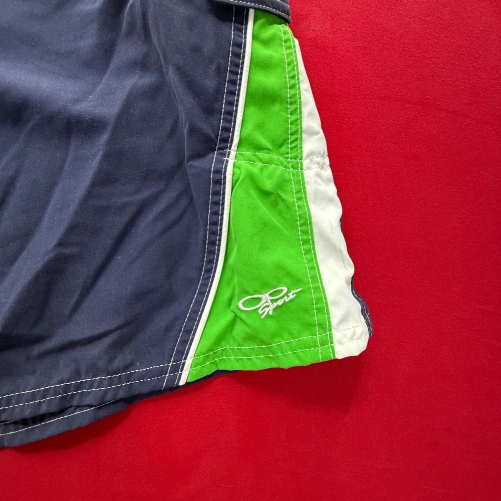 Vintage Y2K SURF OP Sport Mens Board Shorts Navy Blue Green Colorblock Trunks L